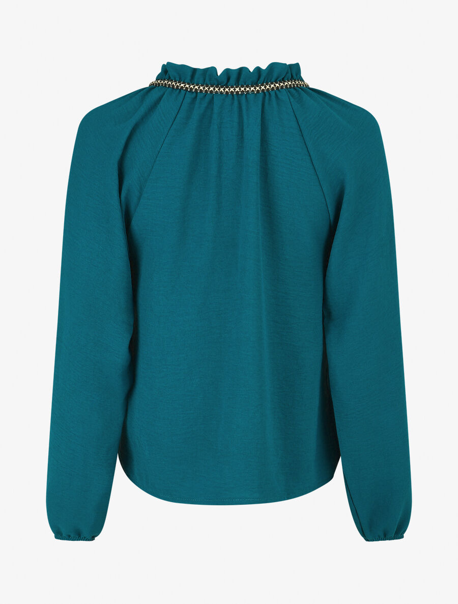 Blouse fluide unie à détail irisé - Bleu canard - 2