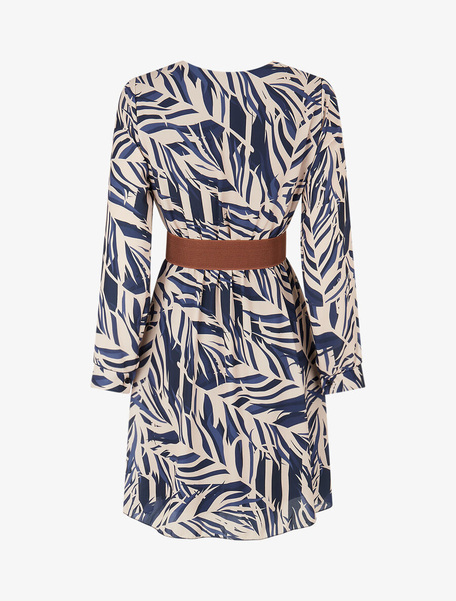 Robe patineuse imprimé feuillage stylisé - Marine - 2