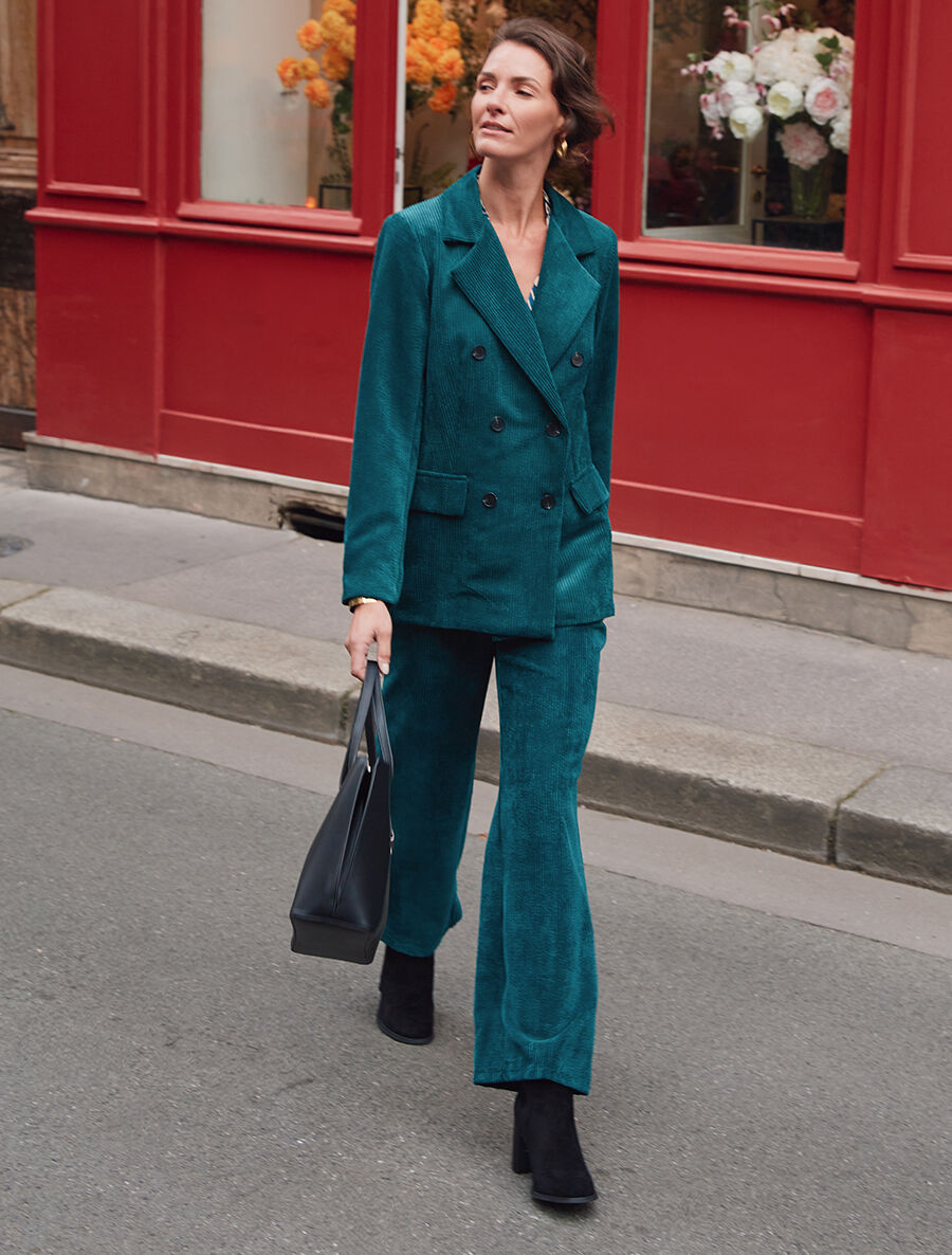Veste uni en velours - Bleu canard - 4