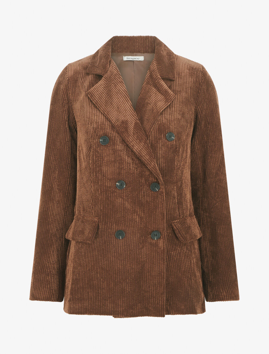 Veste uni en velours - Marron - 1