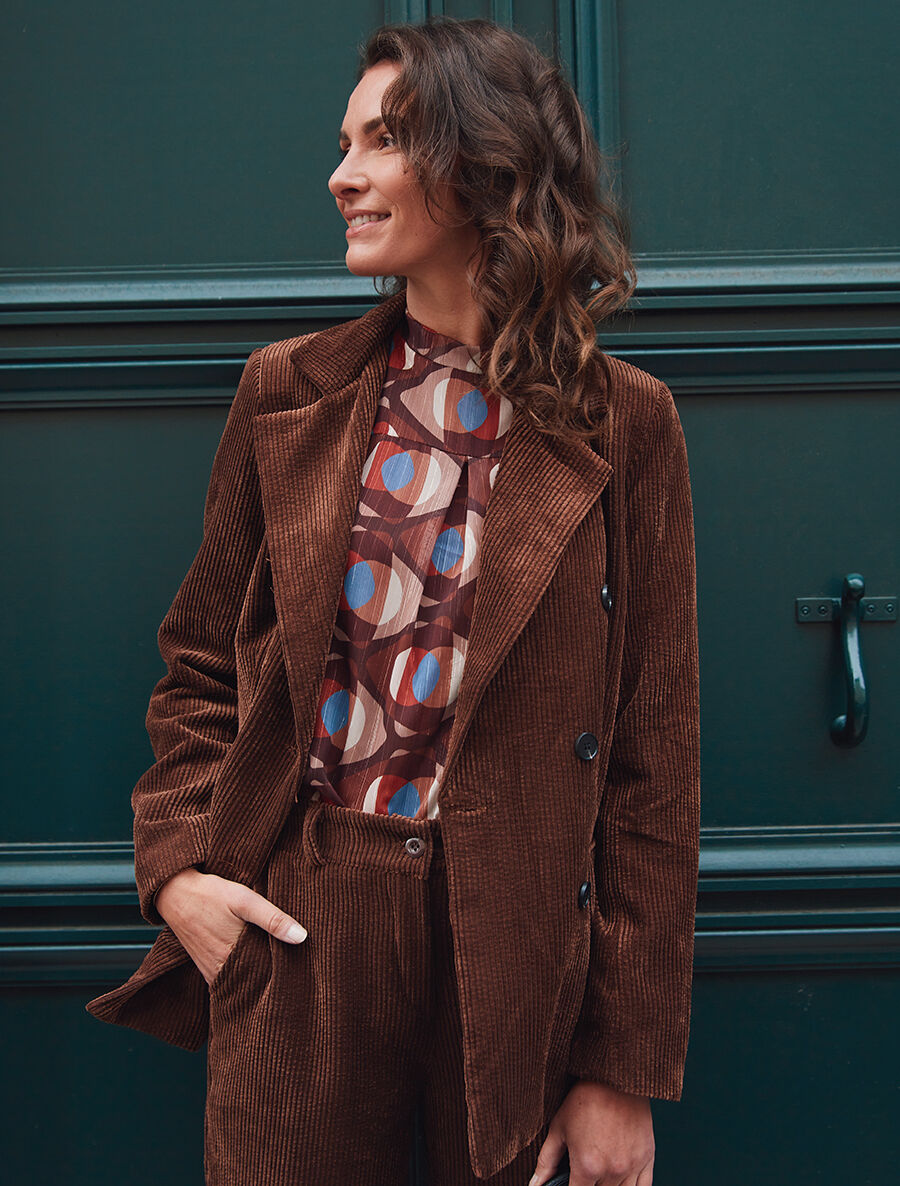 Veste uni en velours - Marron - 4