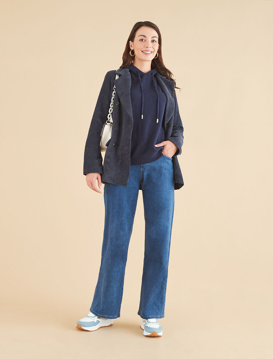 Veste uni en velours - Marine - 4