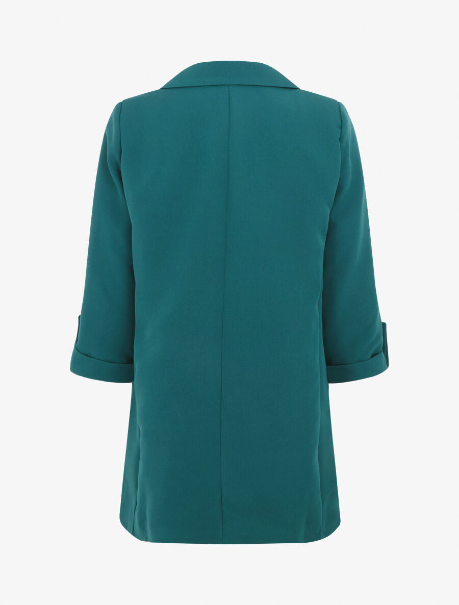 Blazer mi-long uni à manches retroussables - Bleu canard - 2