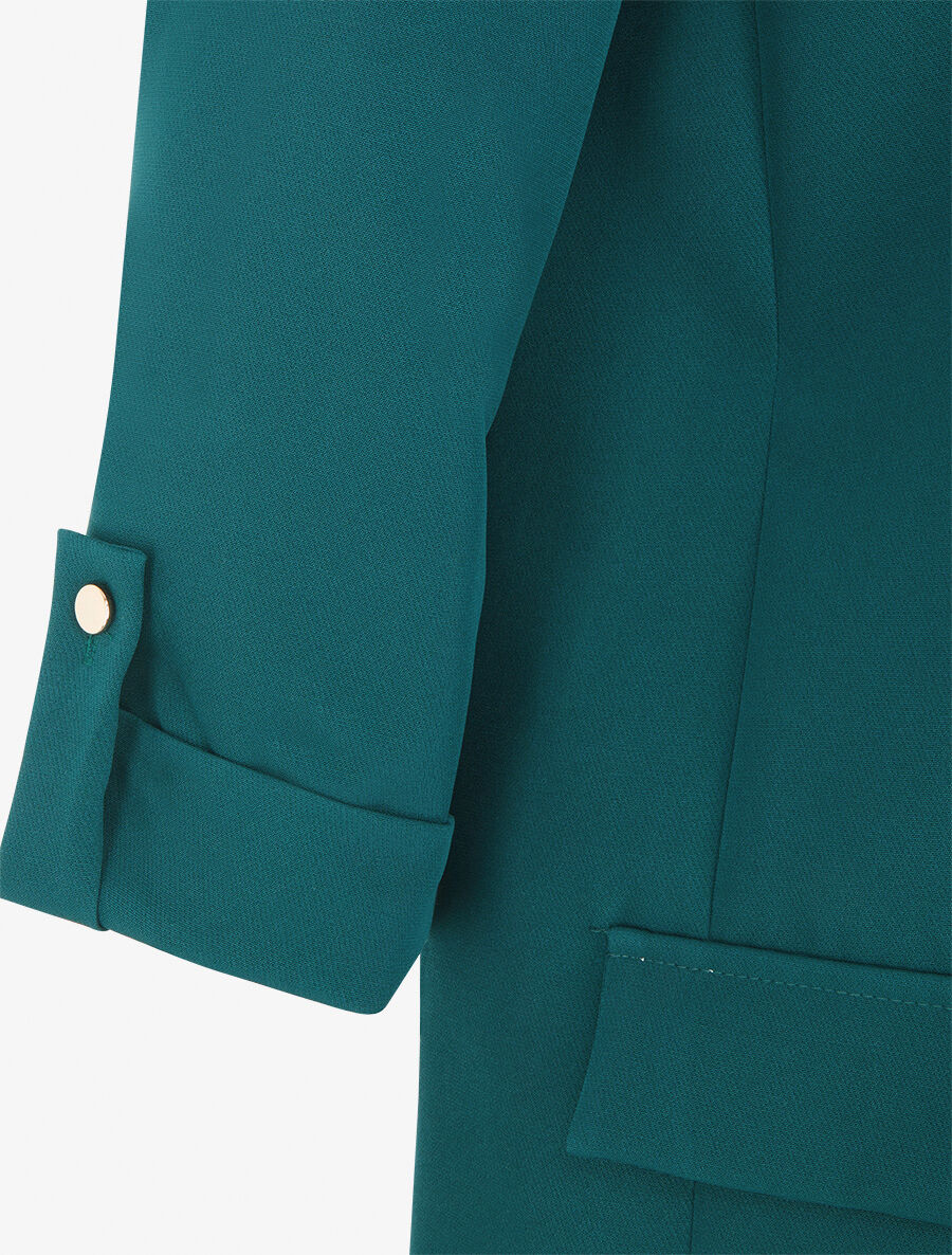 Blazer mi-long uni à manches retroussables - Bleu canard - 3
