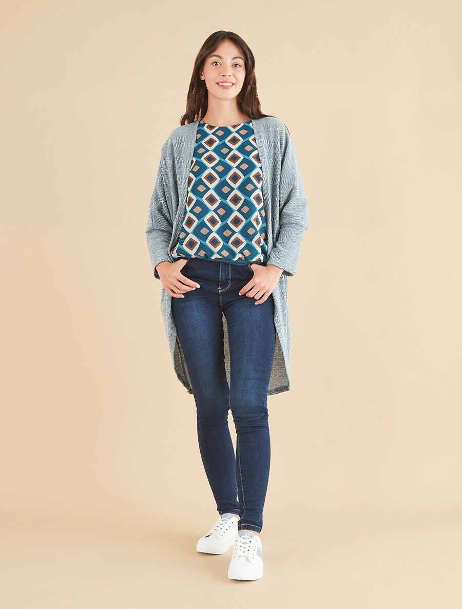 Gilet long à manches longues - Bleu canard - 4
