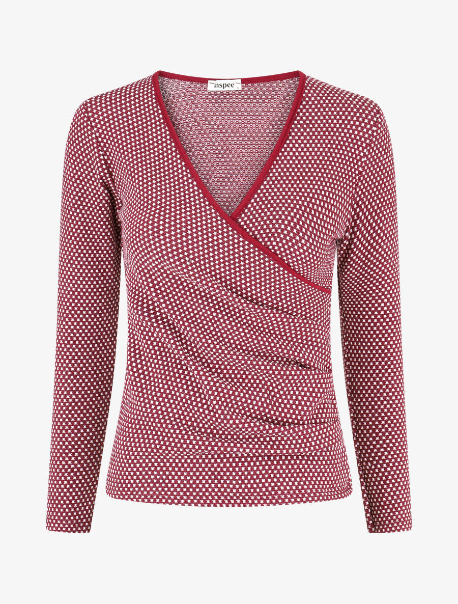 Pull imprimé fantaisie à col cache-coeur - Bordeaux - 4