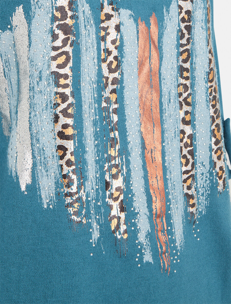 Pull fin à flocage coeur et strass - Bleu canard - 3