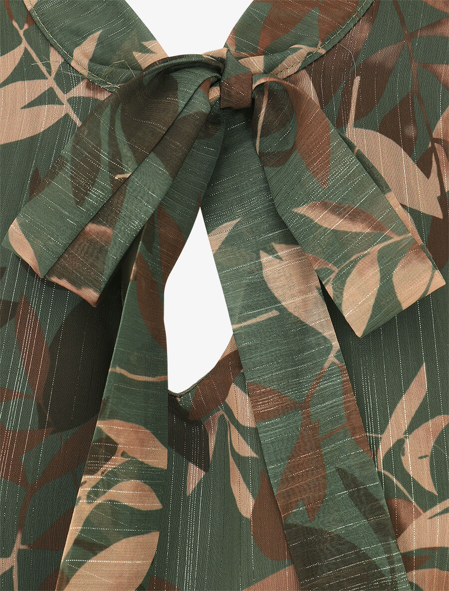 Blouse en voile irisé à imprimé feuillage - Kaki - 3