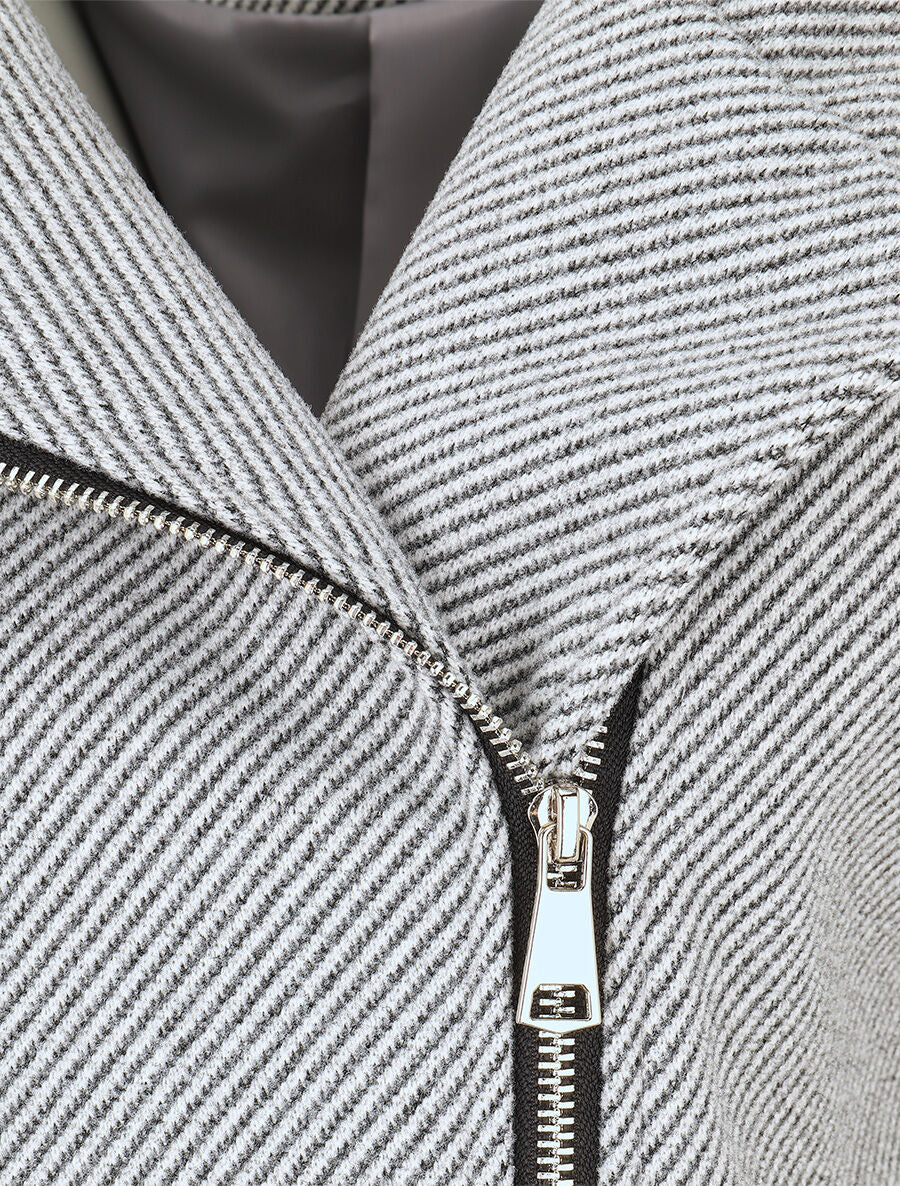 Manteau zippé à poches contrastantes en simili - Gris - 3