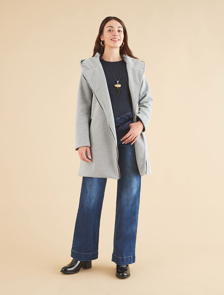Manteau zippé à poches contrastantes en simili - Gris - 4