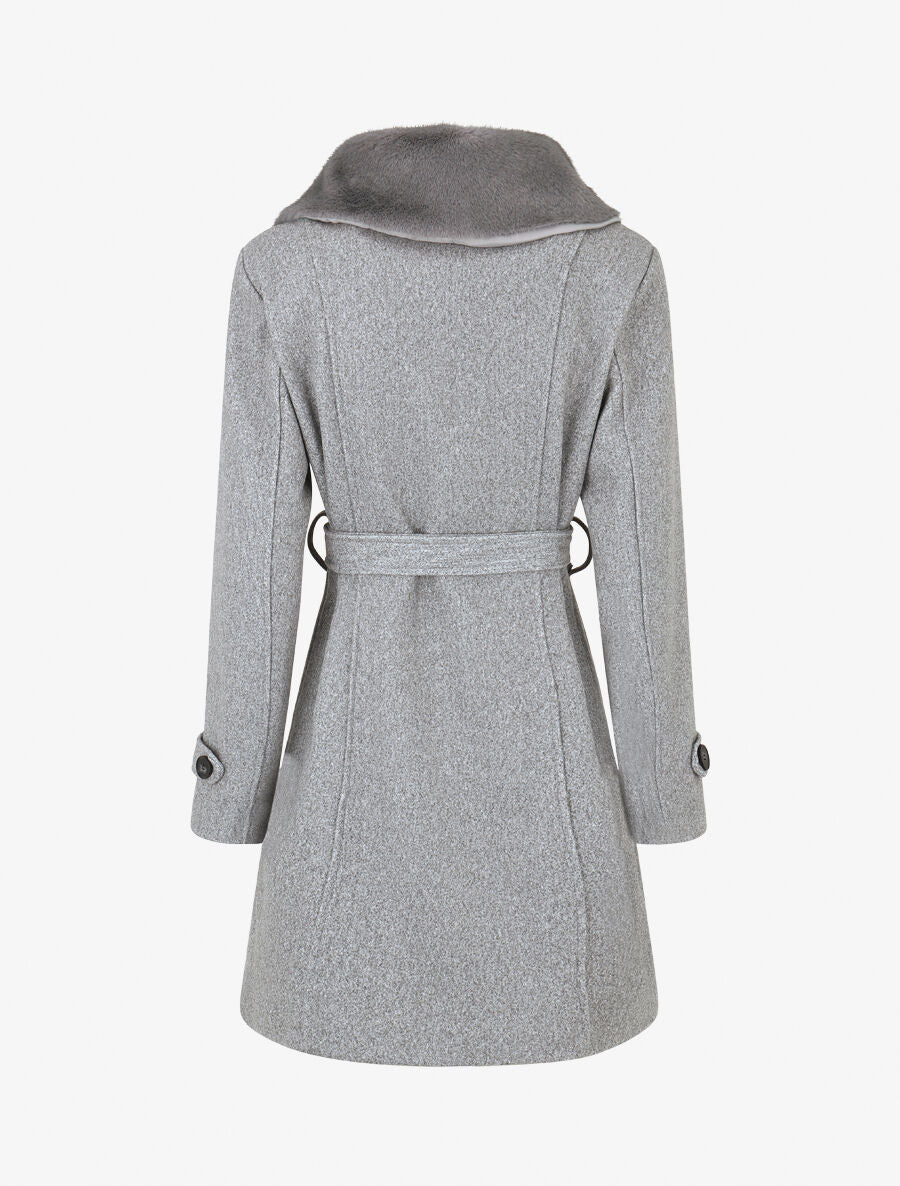 Manteau uni à col en fourrure synthétique - Gris - 2