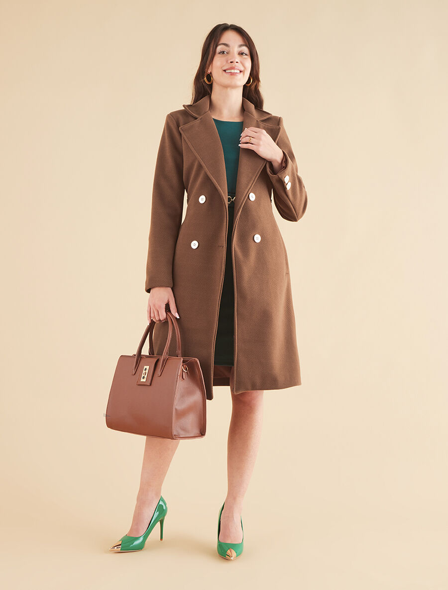 Manteau long à boutons décoratifs dorés - Marron - 4