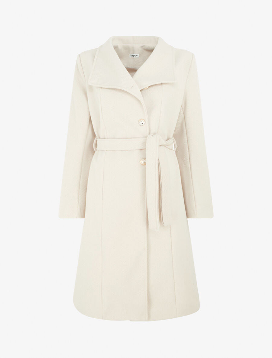 Manteau long uni à boutons marins dorés - Beige - 4
