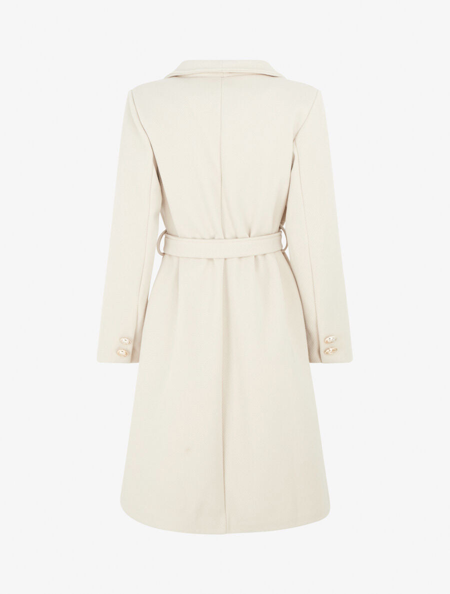 Manteau long uni à boutons marins dorés - Beige - 2