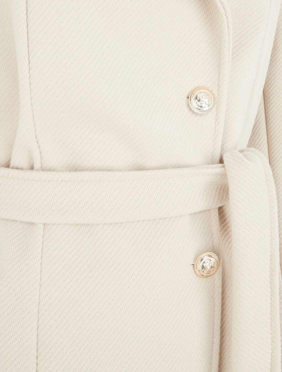 Manteau long uni à boutons marins dorés - Beige - 3