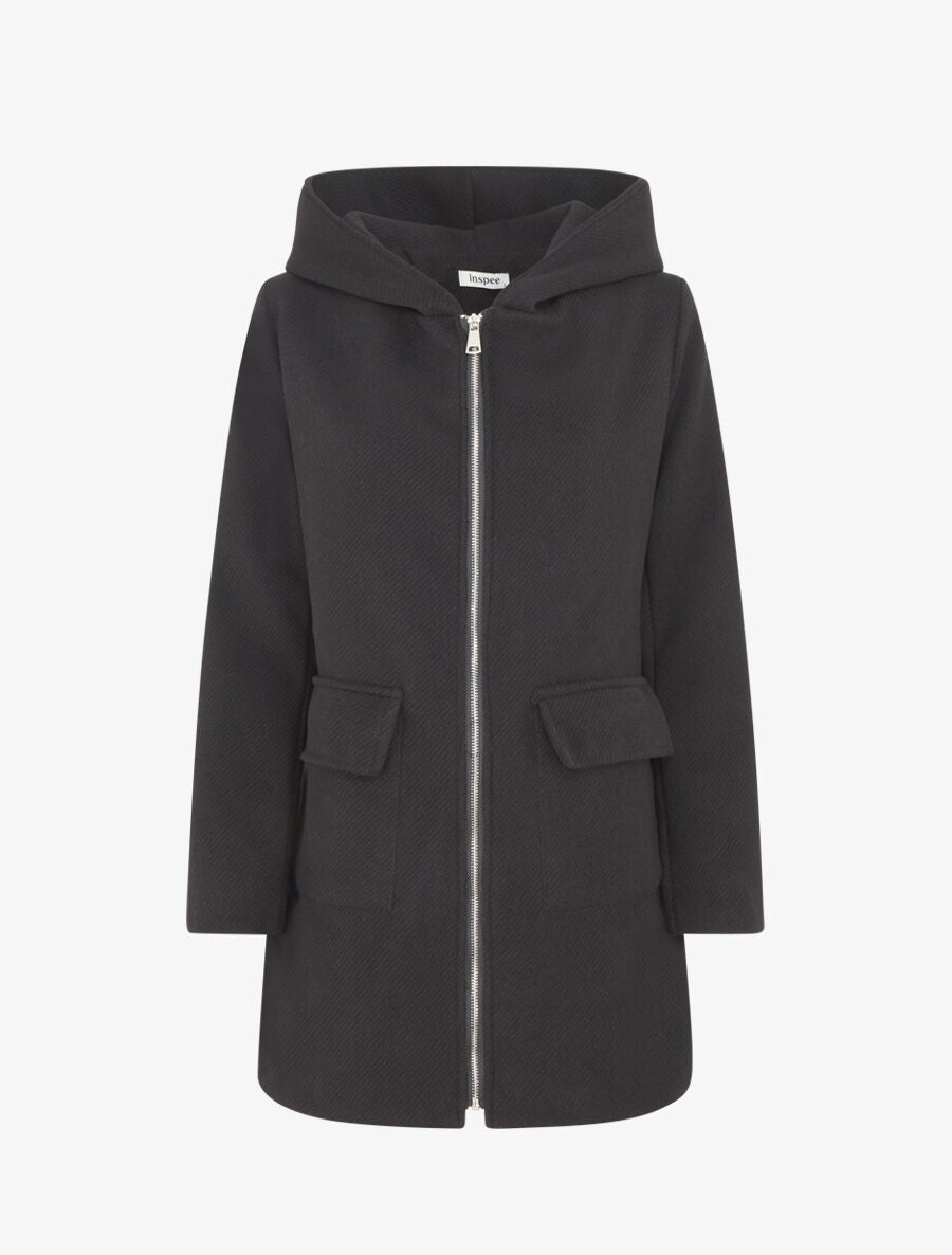 Manteau zippé à capuche - Noir - 1
