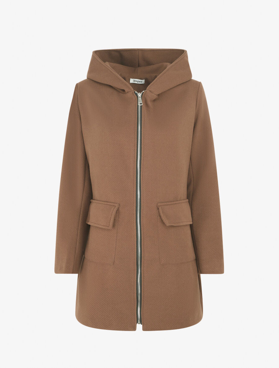 Manteau zippé à capuche - Marron - 1