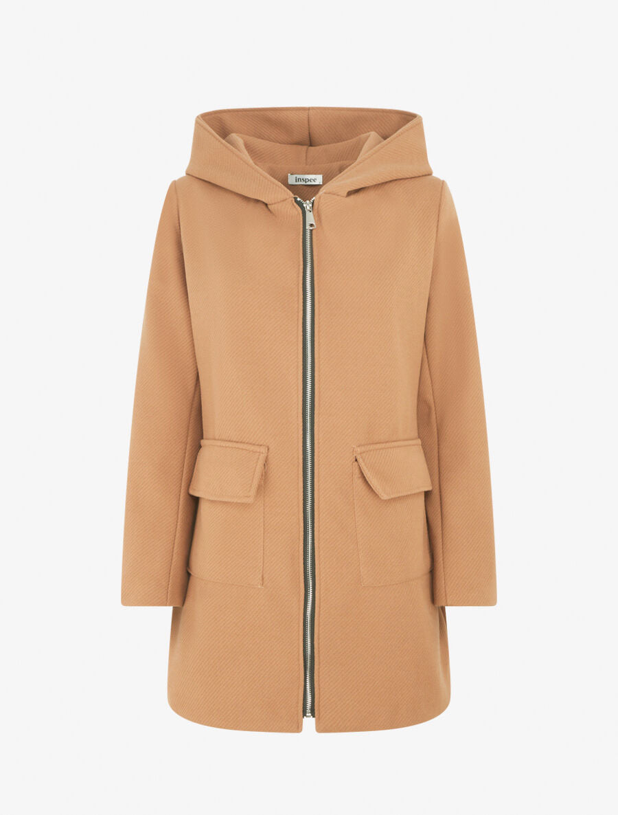Manteau zippé à capuche - Camel - 1