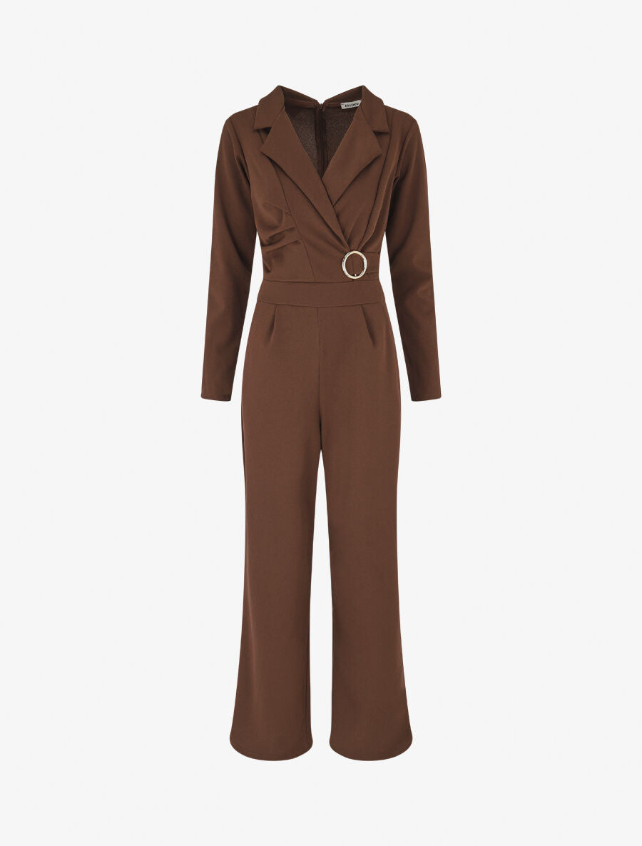 Combinaison unie à empiècement métal - Marron - 1