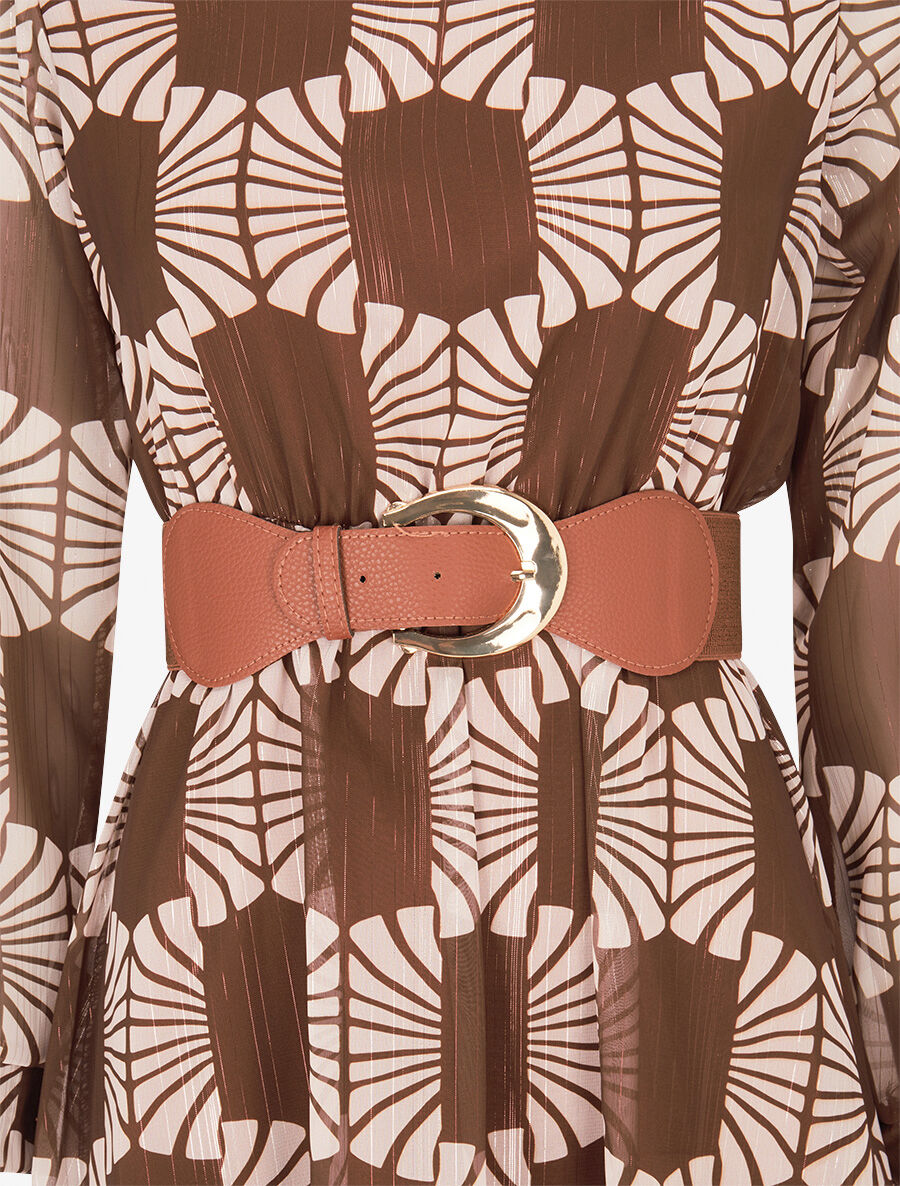 Robe légère en voile lamé imprimé marguerites stylisées - Marron - 3