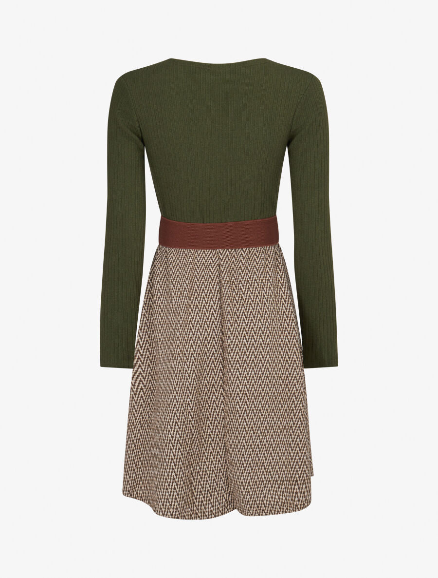 Robe patineuse à jupe irisée et imprimé zig-zag - Kaki - 2