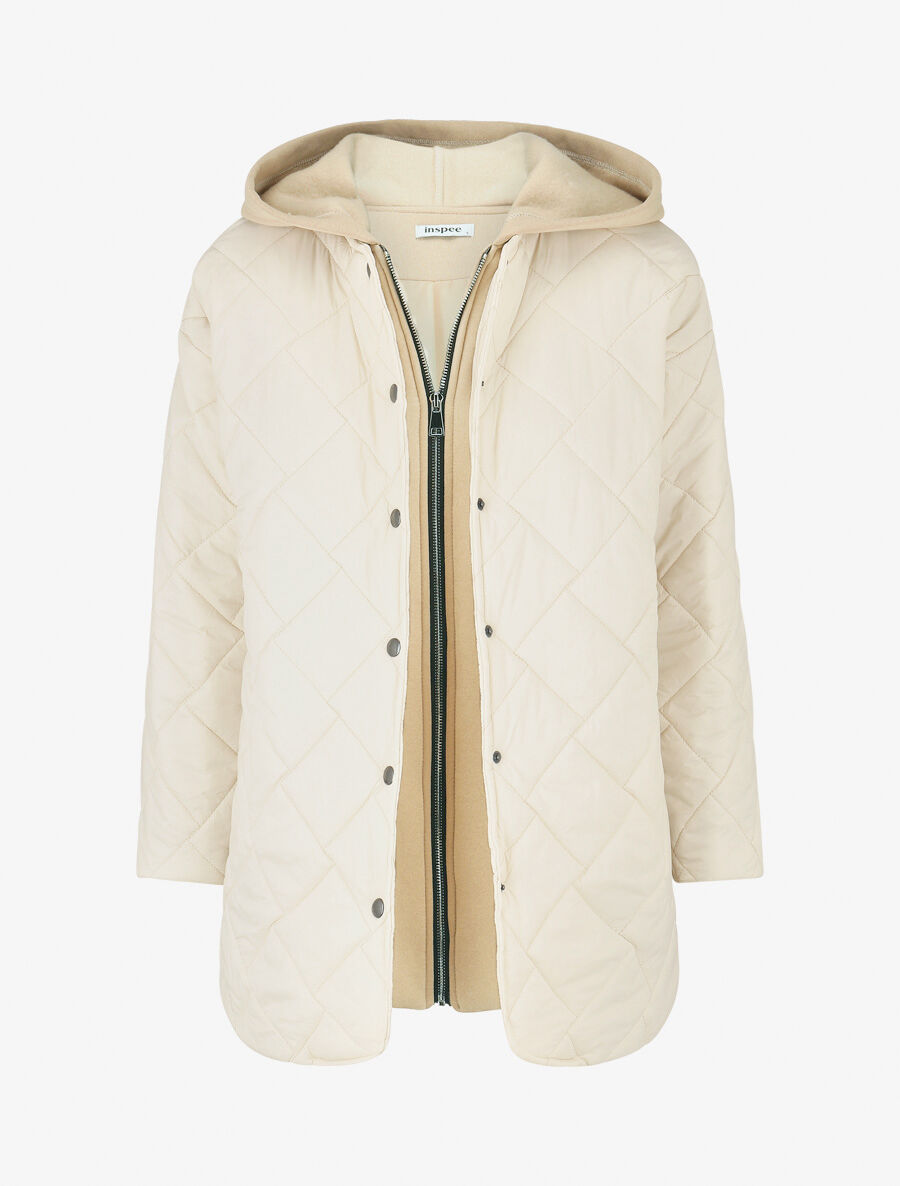 Doudoune matelassée à empiècement sweat - Beige - 4