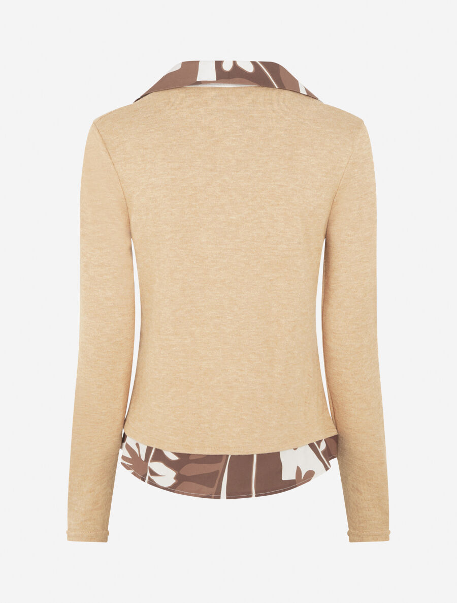 Pull fin à empiècement imprimé - Beige - 2
