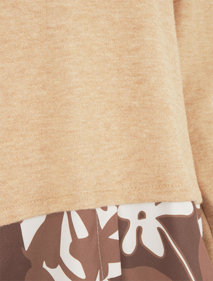 Pull fin à empiècement imprimé - Beige - 3