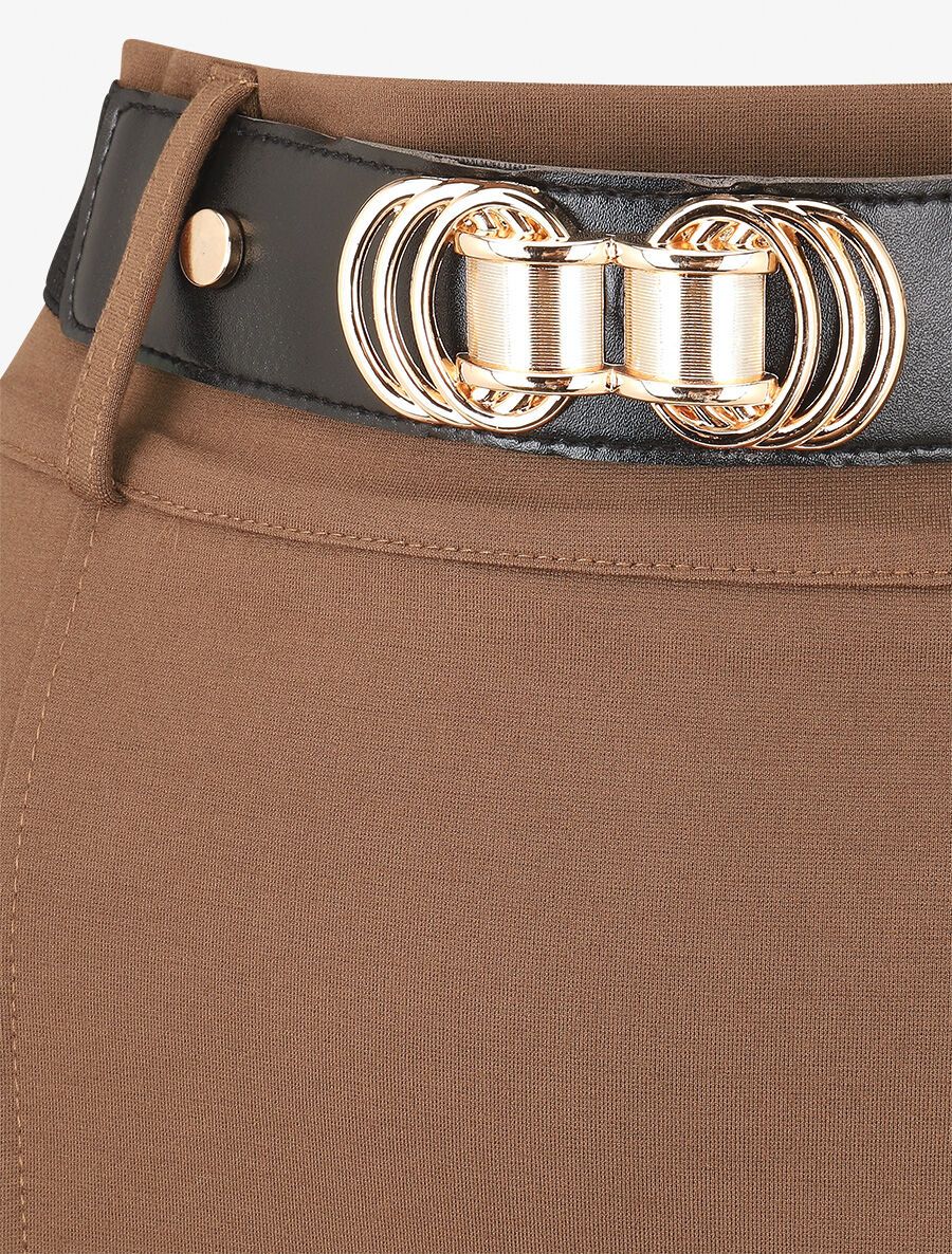 Jupe moulante fendue unie - Marron - 3