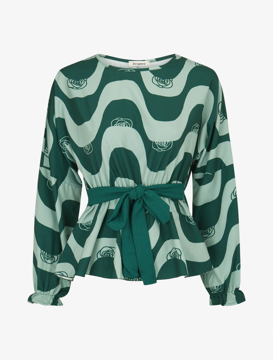 Blouse péplum imprimé art moderne - Vert - 4