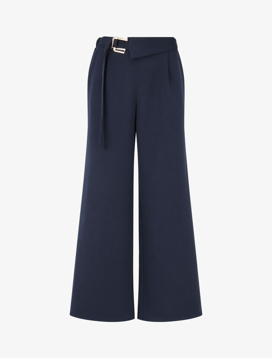 Pantalon long uni coupe ample - Marine - 4