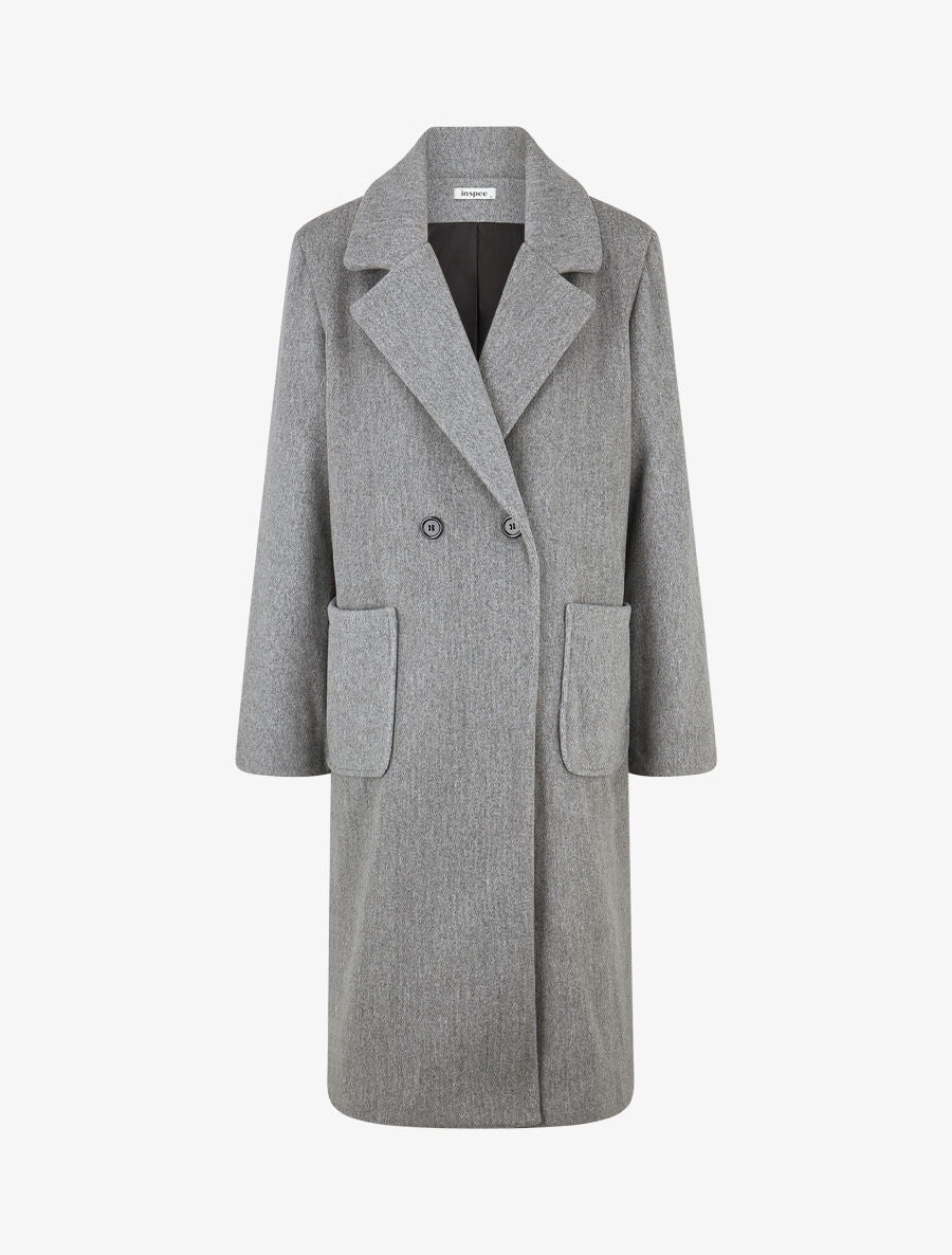 Manteau long uni style feutre - Gris chiné - 4