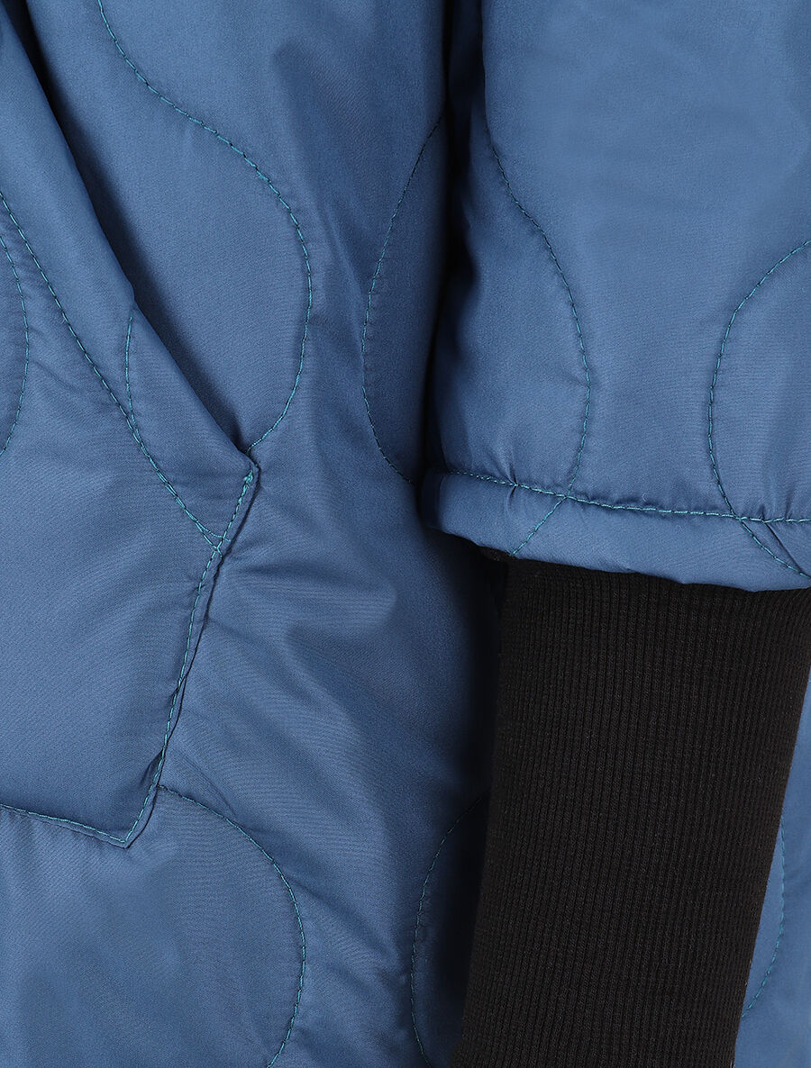 Manteau matelassé asymétrique à capuche - Bleu - 3