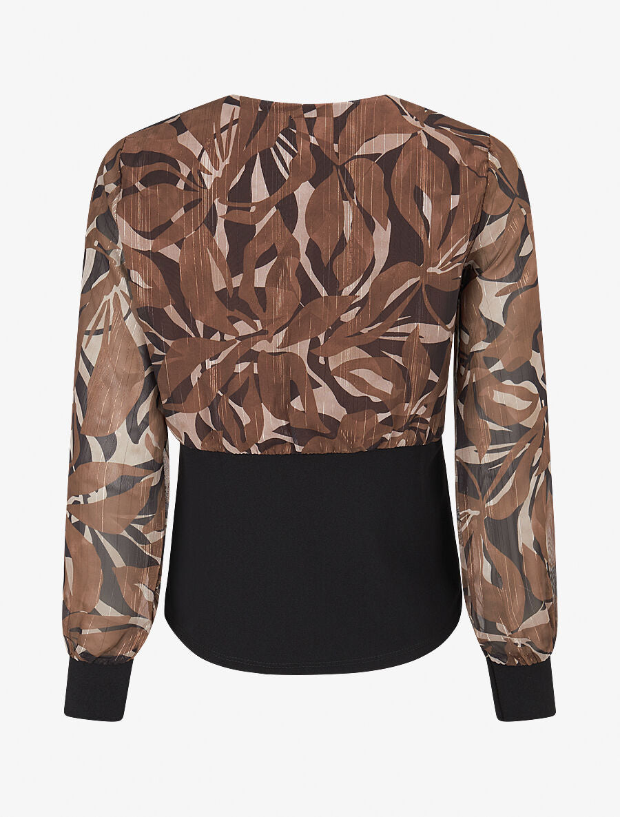 Top à taille droite imprimé abstrait - Marron - 2