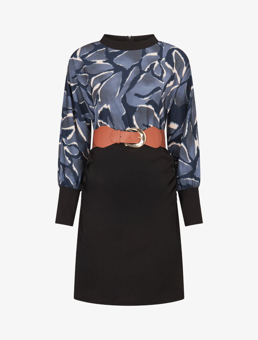 Robe moulante à buste imprimé graphique - Marine - 1