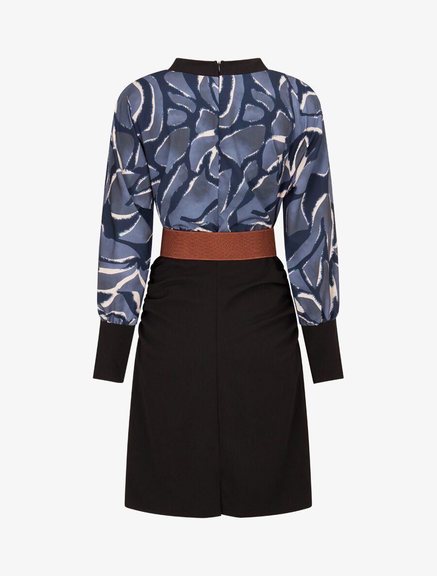 Robe moulante à buste imprimé graphique - Marine - 2