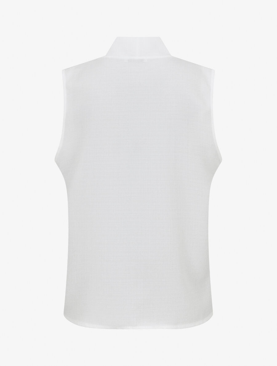 Top uni sans manches boutonné - Blanc - 2