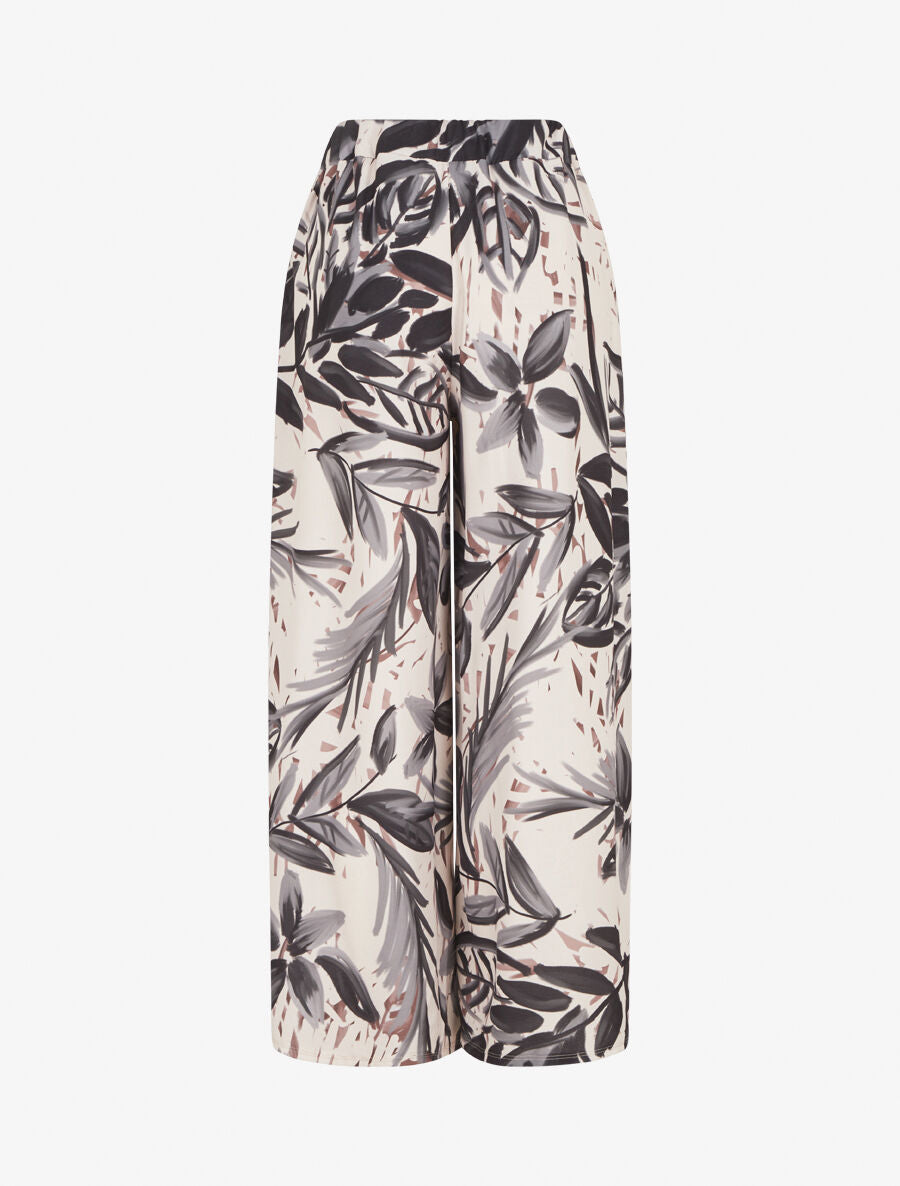Pantalon ample taille haute imprimé feuilles - Noir - 2