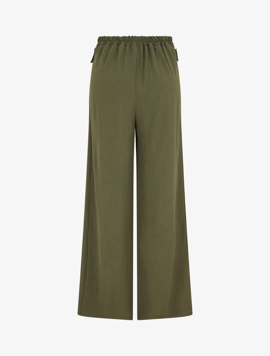 Pantalon ample taille haute à boutons - Kaki - 2