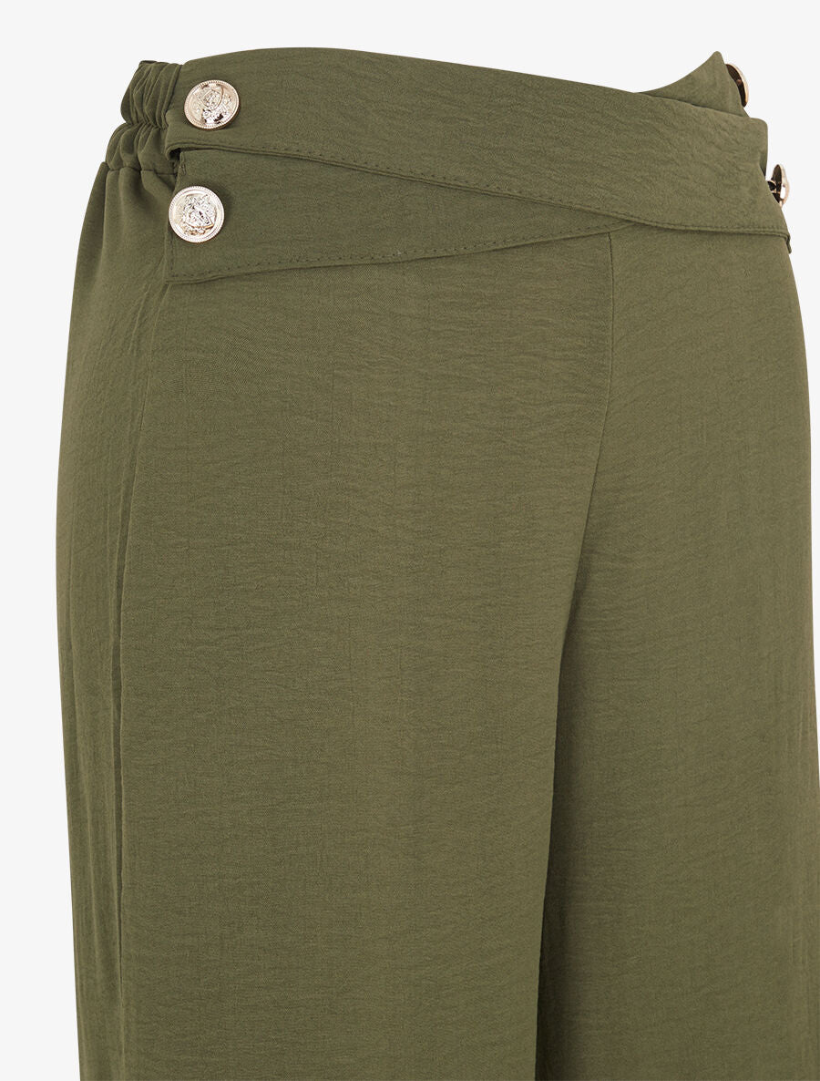 Pantalon ample taille haute à boutons - Kaki - 3