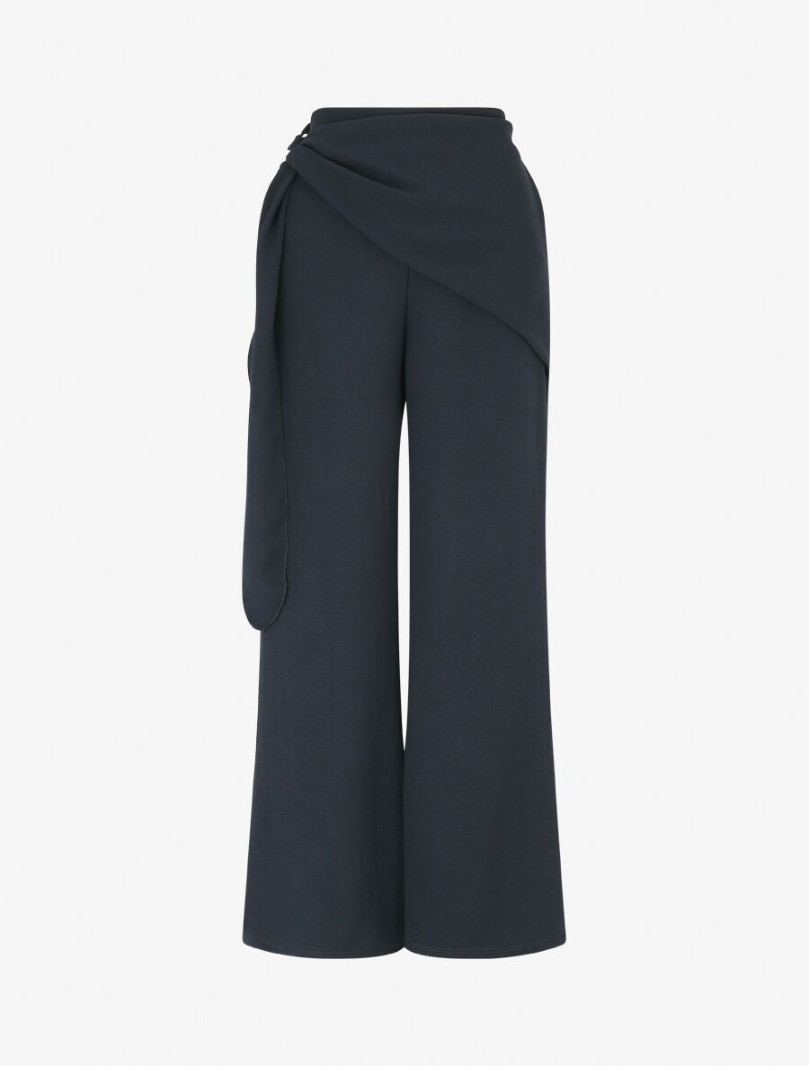 Pantalon droit à pan drapé - Marine - 1
