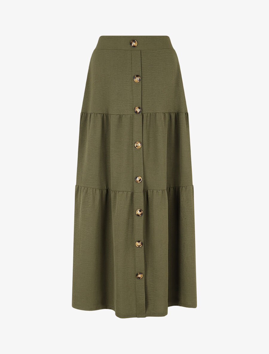 Jupe longue taille haute à boutons - Kaki - 4