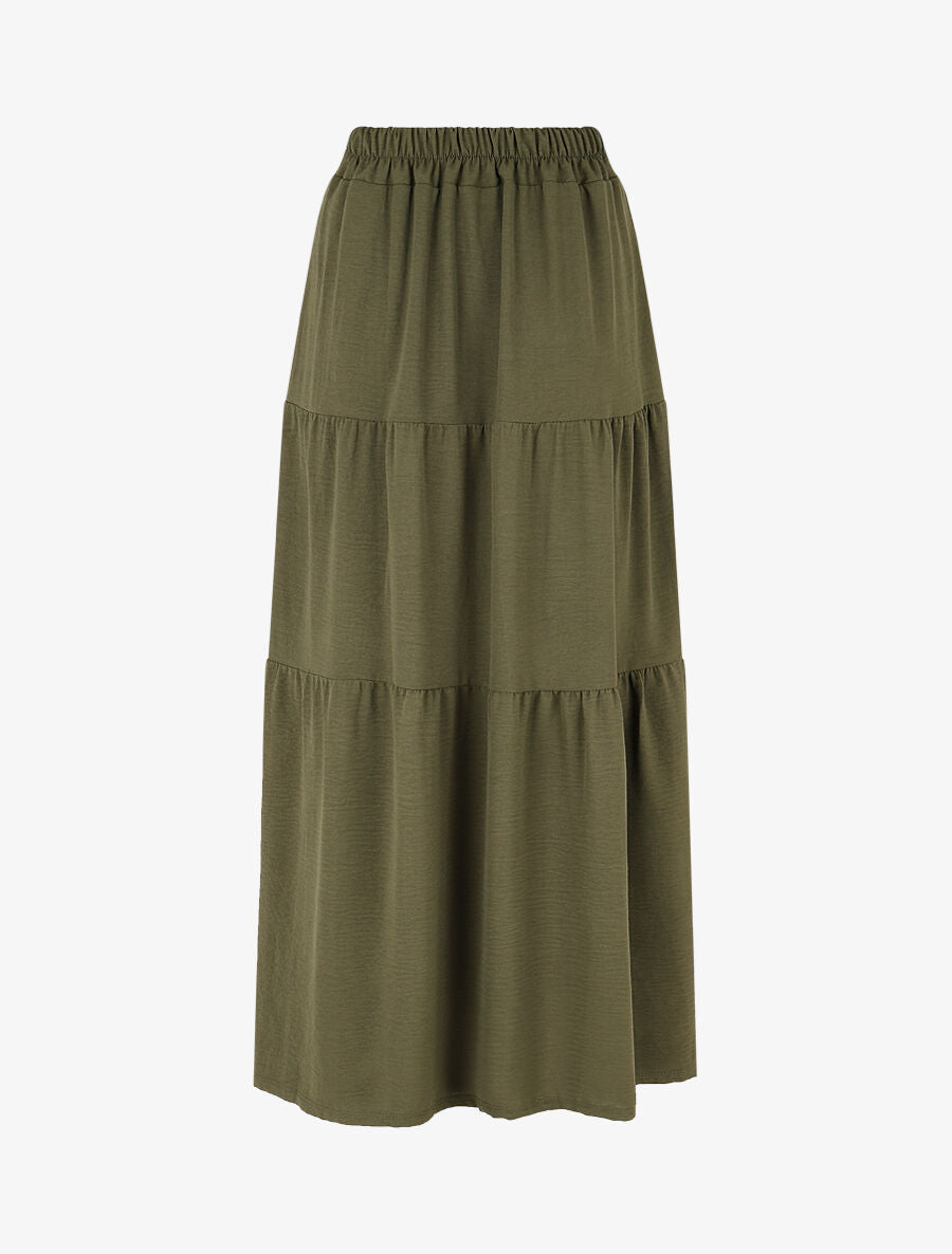 Jupe longue taille haute à boutons - Kaki - 2