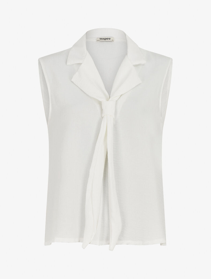 Top uni à col style cravate - Blanc - 1