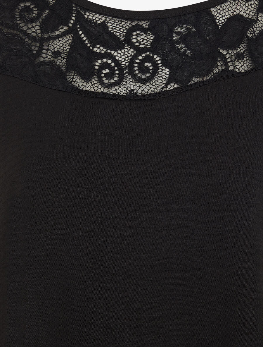 Top droit sans manches col dentelle - Noir - 3