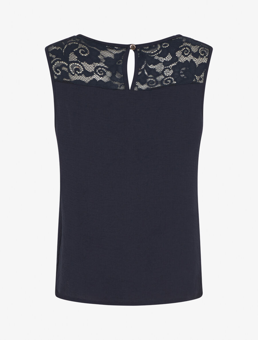 Top droit sans manches col dentelle - Marine - 2