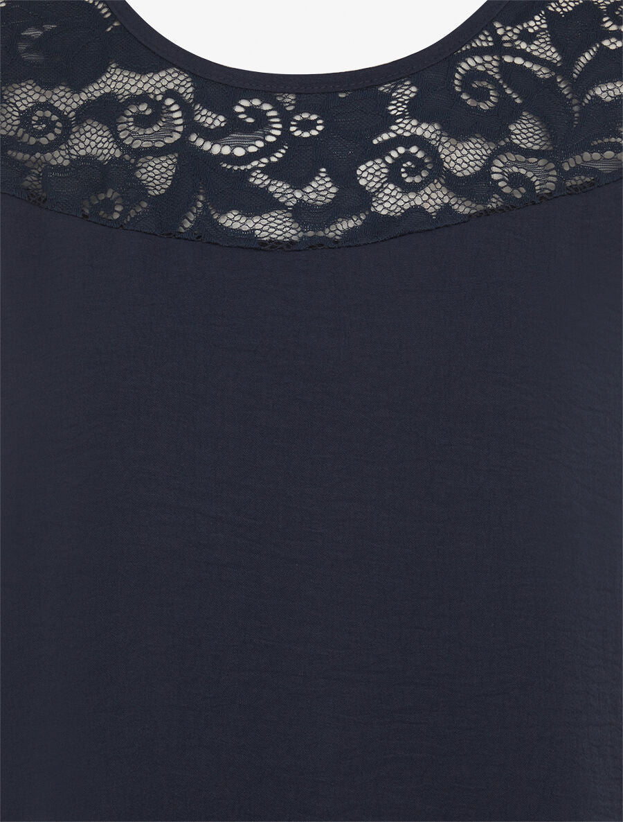 Top droit sans manches col dentelle - Marine - 3