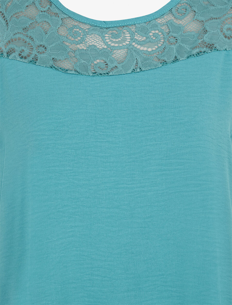 Top droit sans manches col dentelle - Turquoise - 3