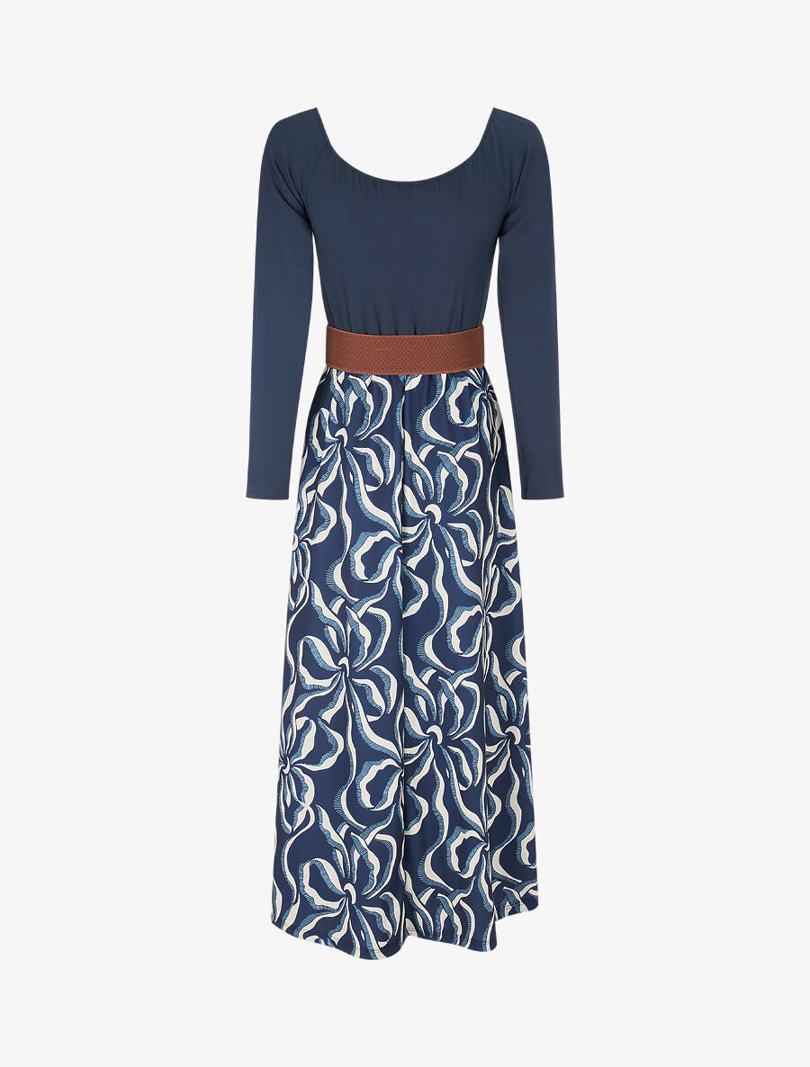 Robe évasée à jupe imprimée - Marine - 2