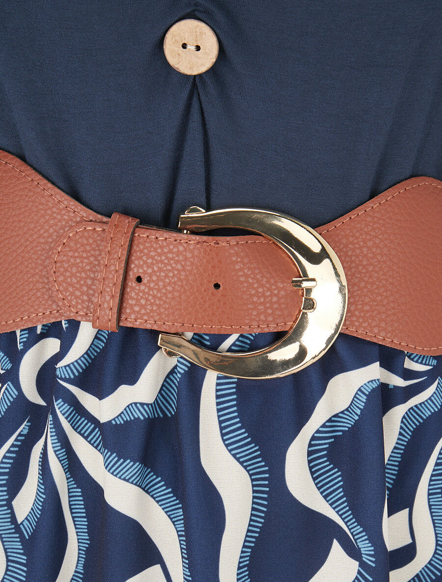 Robe évasée à jupe imprimée - Marine - 3